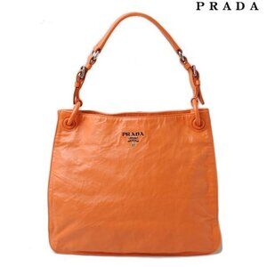 Prada Tote Shoulder Bag Vintage Leather Light Orange